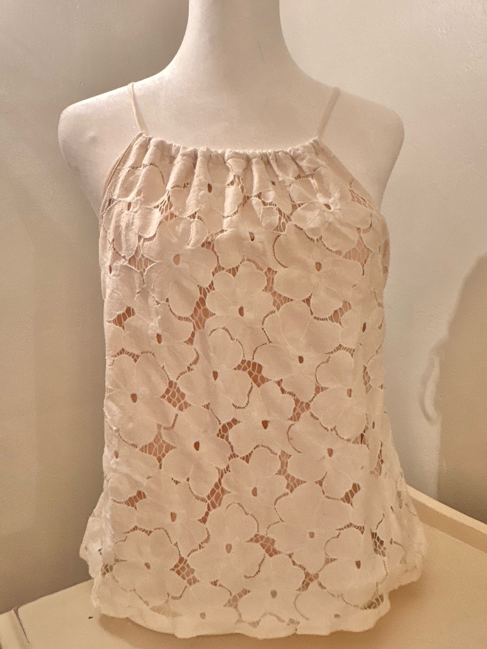 Anthropologie Liv Lace Floral Halter Shell Top - Cream